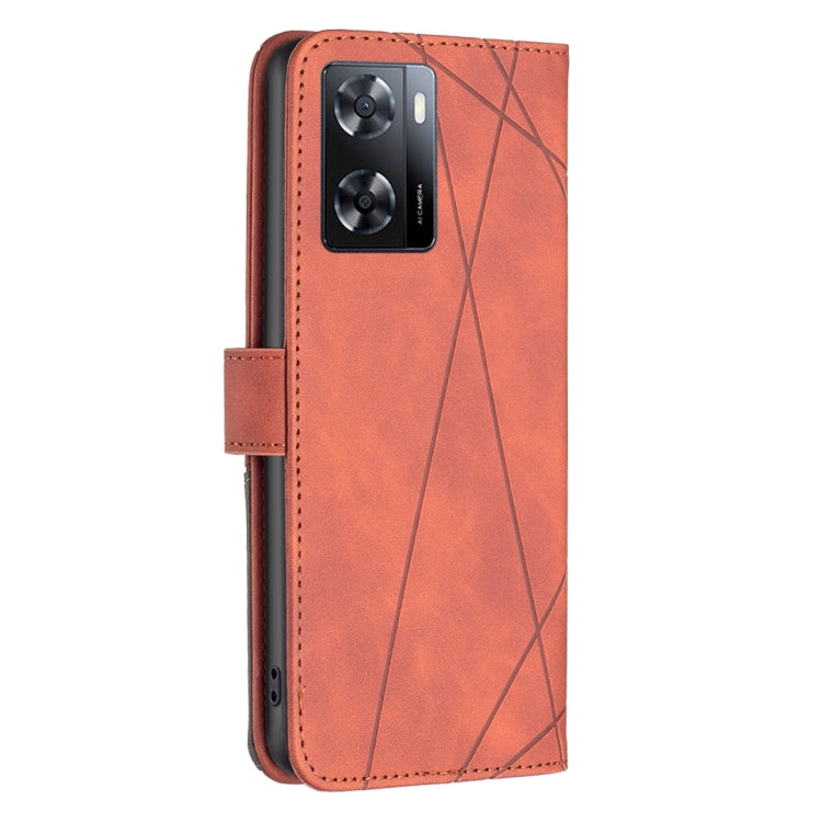 For OPPO A57 4G Magnetic Buckle Rhombus Texture Leather Phone Case