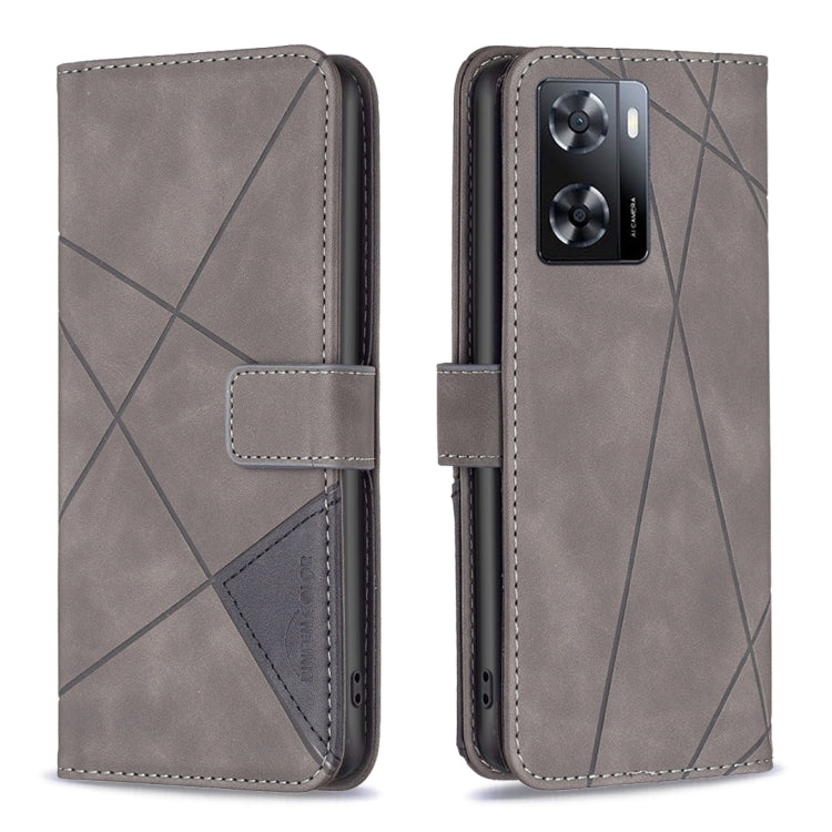 For OPPO A57 4G Magnetic Buckle Rhombus Texture Leather Phone Case