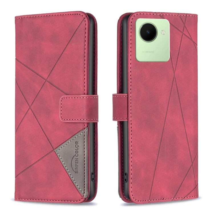 For Realme C30 Magnetic Buckle Rhombus Texture Leather Phone Case
