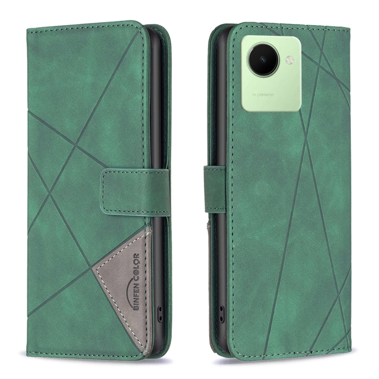 For Realme C30 Magnetic Buckle Rhombus Texture Leather Phone Case
