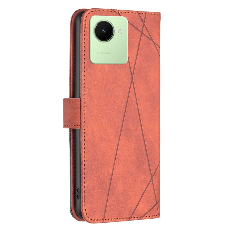 For Realme C30 Magnetic Buckle Rhombus Texture Leather Phone Case