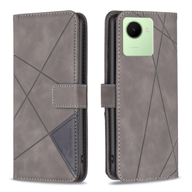 For Realme C30 Magnetic Buckle Rhombus Texture Leather Phone Case