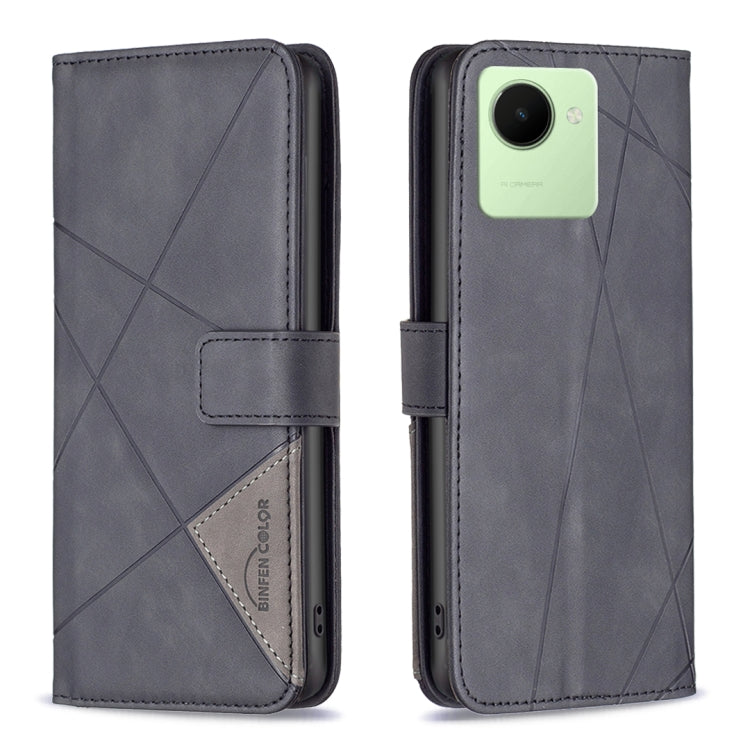 For Realme C30 Magnetic Buckle Rhombus Texture Leather Phone Case