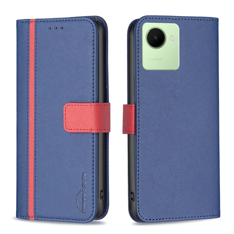 For Realme C30 BF13 Color Matching Cross Texture Leather Phone Case