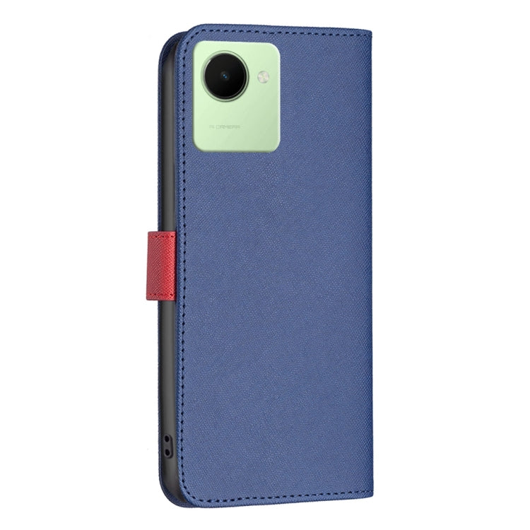 For Realme C30 BF13 Color Matching Cross Texture Leather Phone Case