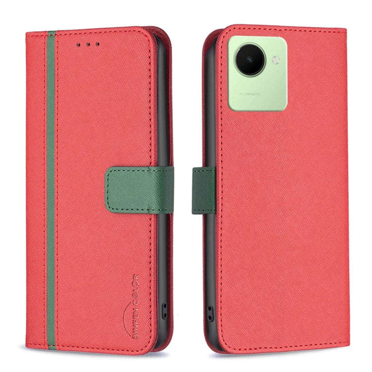 For Realme C30 BF13 Color Matching Cross Texture Leather Phone Case