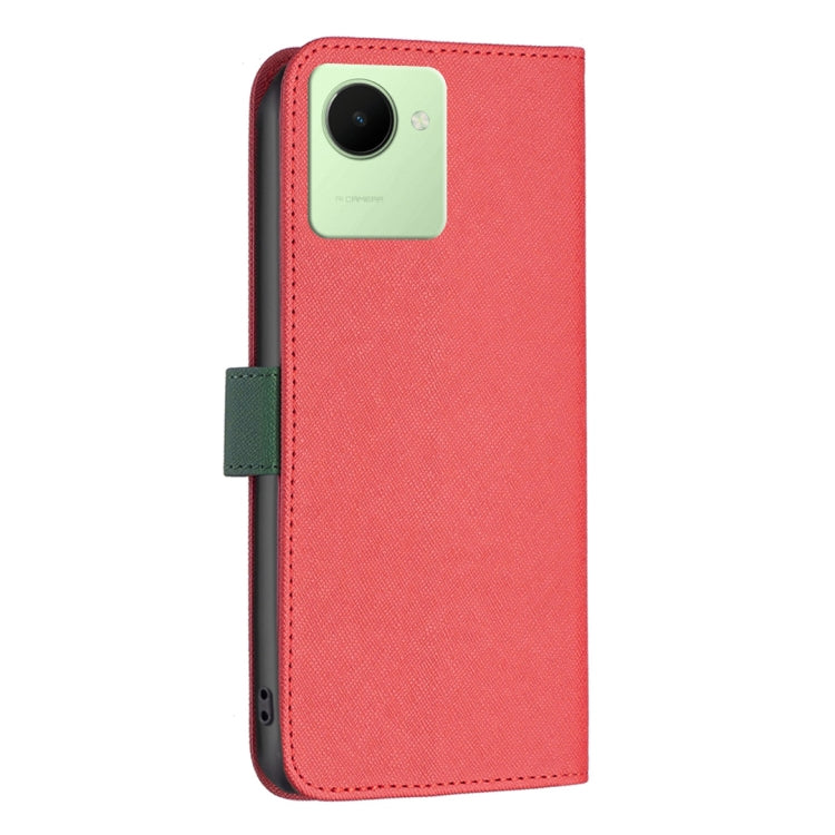 For Realme C30 BF13 Color Matching Cross Texture Leather Phone Case