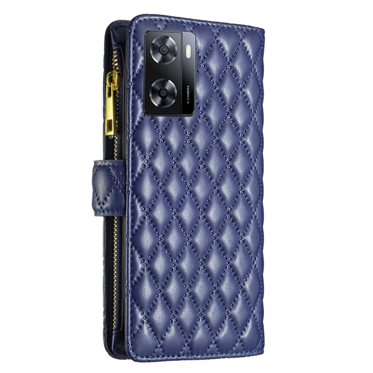 For OPPO A57 4G Diamond Lattice Zipper Wallet Leather Flip Phone Case