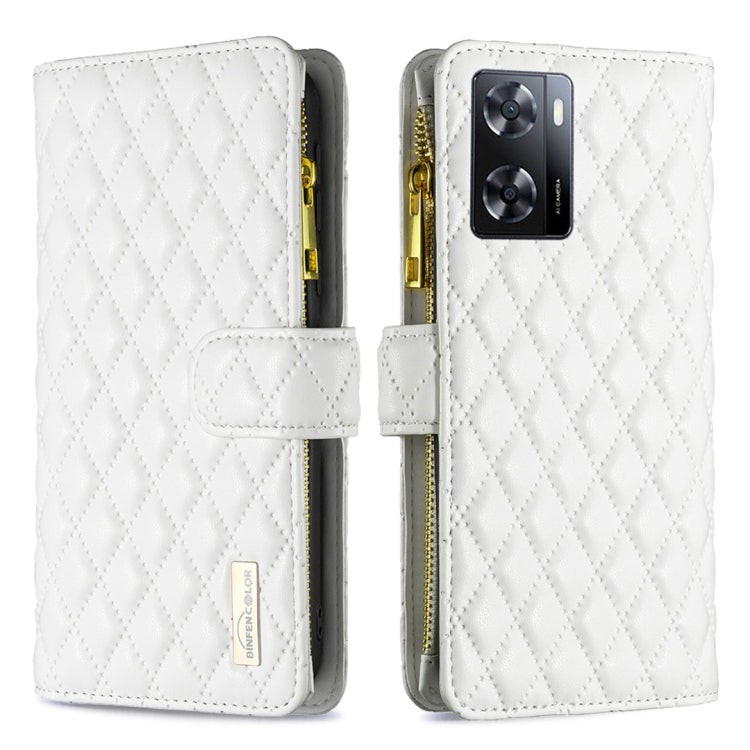 For OPPO A57 4G Diamond Lattice Zipper Wallet Leather Flip Phone Case