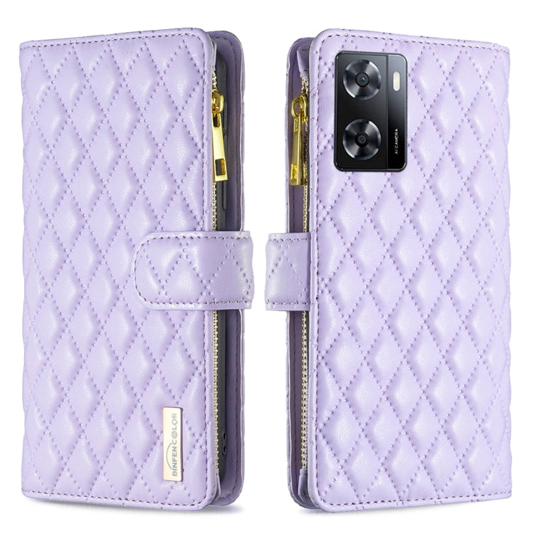 For OPPO A57 4G Diamond Lattice Zipper Wallet Leather Flip Phone Case
