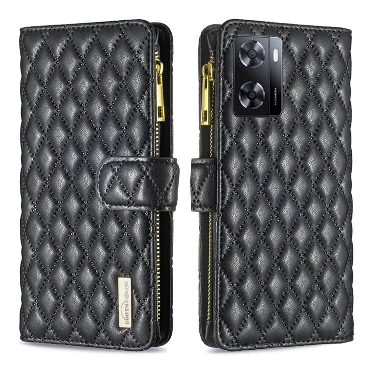 For OPPO A57 4G Diamond Lattice Zipper Wallet Leather Flip Phone Case