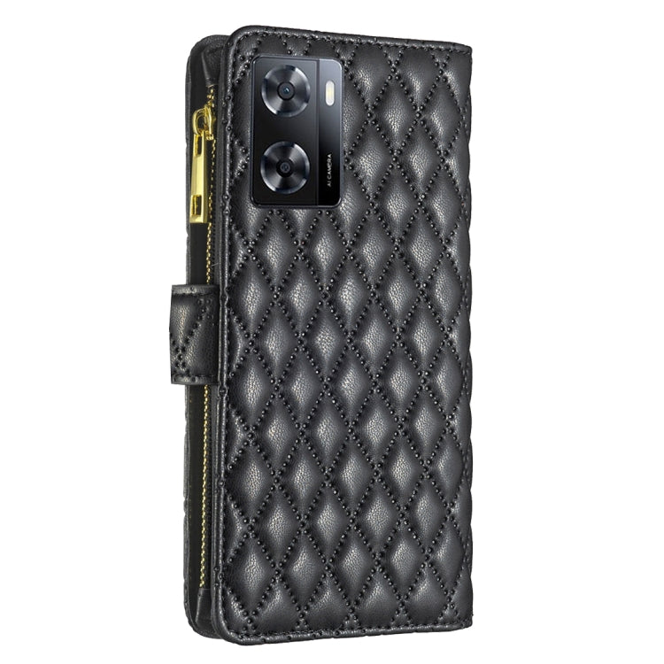 For OPPO A57 4G Diamond Lattice Zipper Wallet Leather Flip Phone Case