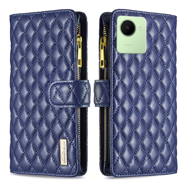 For Realme C30 Diamond Lattice Zipper Wallet Leather Flip Phone Case