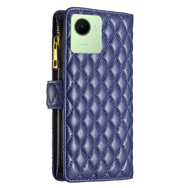 For Realme C30 Diamond Lattice Zipper Wallet Leather Flip Phone Case