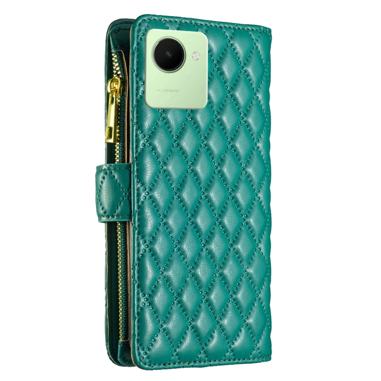 For Realme C30 Diamond Lattice Zipper Wallet Leather Flip Phone Case