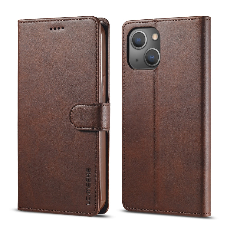 For iPhone 14 Plus LC.IMEEKE Calf Texture Horizontal Flip Leather Case