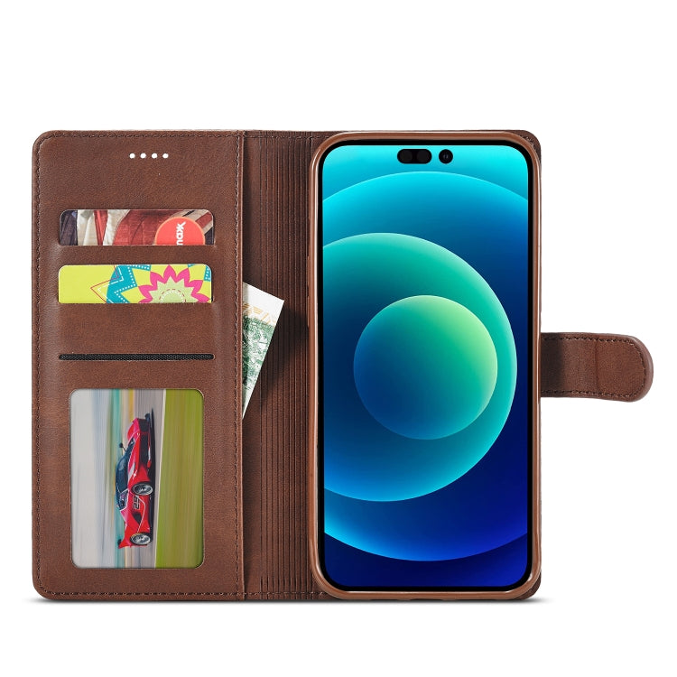 For iPhone 14 Plus LC.IMEEKE Calf Texture Horizontal Flip Leather Case