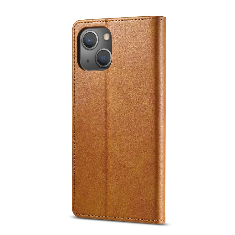For iPhone 14 Plus LC.IMEEKE Calf Texture Horizontal Flip Leather Case