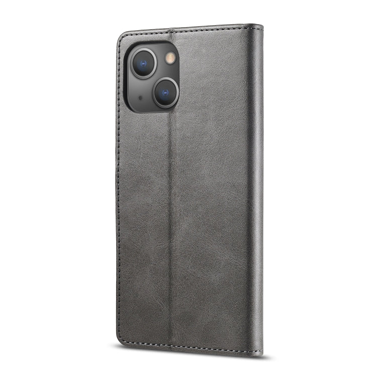 For iPhone 14 Plus LC.IMEEKE Calf Texture Horizontal Flip Leather Case