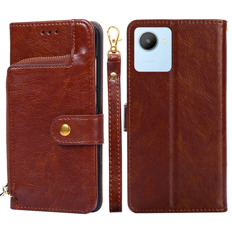 For Realme C30 4G/Narzo 50i Prime Zipper Bag Leather Phone Case