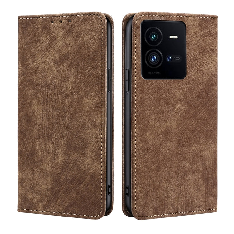 For vivo iQOO 10 Pro 5G RFID Anti-theft Brush Magnetic Leather Phone Case