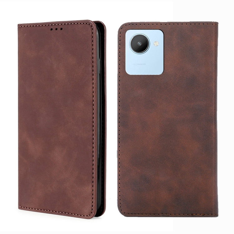 For Realme C30 4G/Narzo 50i Prime Skin Feel Magnetic Horizontal Flip Leather Phone Case