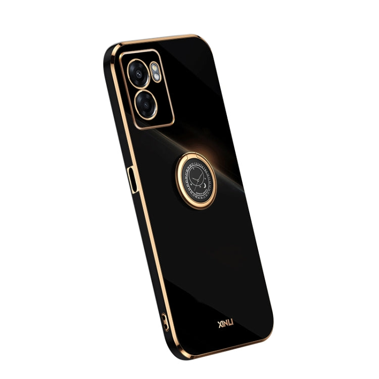 For OPPO A57 4G XINLI Straight Edge Electroplate TPU Phone Case with Ring