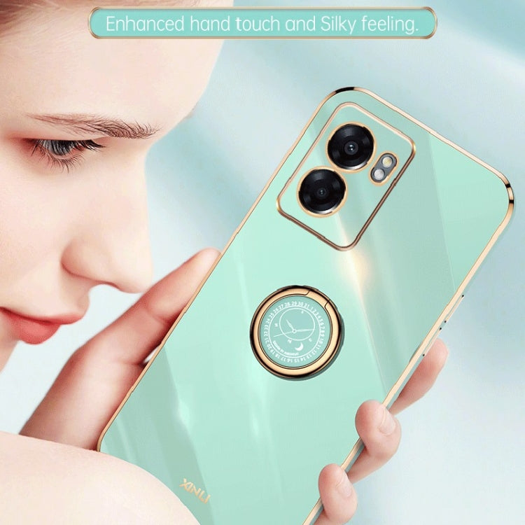For OPPO A57 4G XINLI Straight Edge Electroplate TPU Phone Case with Ring