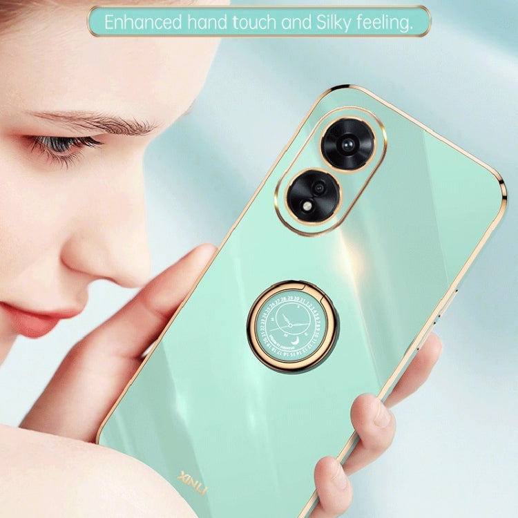 For OPPO A97 5G XINLI Straight Edge Electroplate TPU Phone Case with Ring