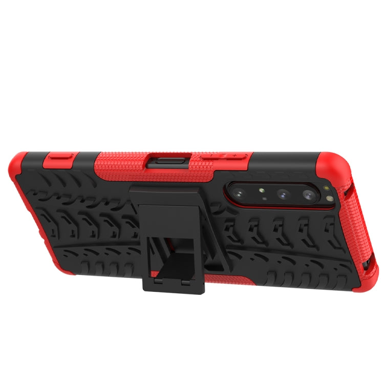 For Sony Xperia 1 II Tire Texture Shockproof TPU+PC Protective Case with Holder