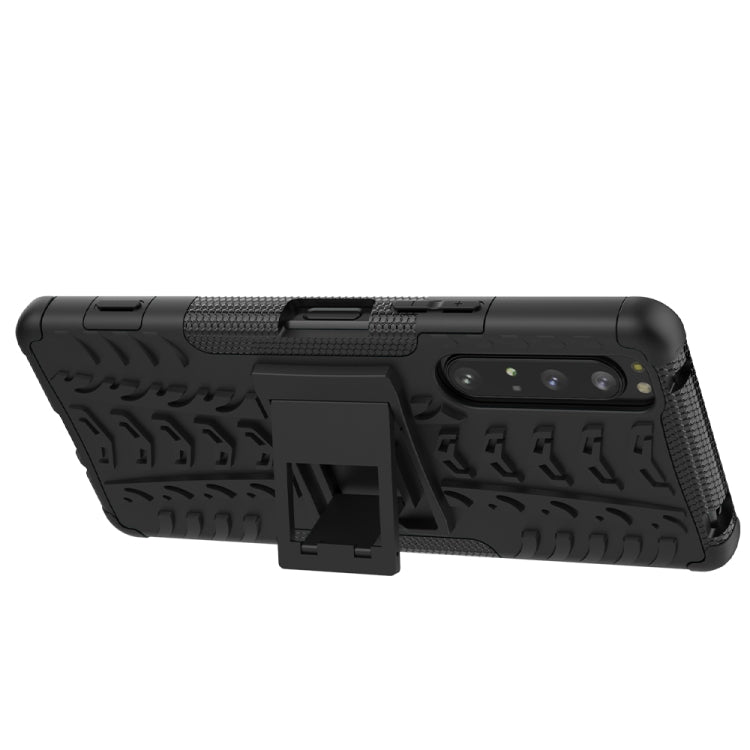 For Sony Xperia 1 II Tire Texture Shockproof TPU+PC Protective Case with Holder