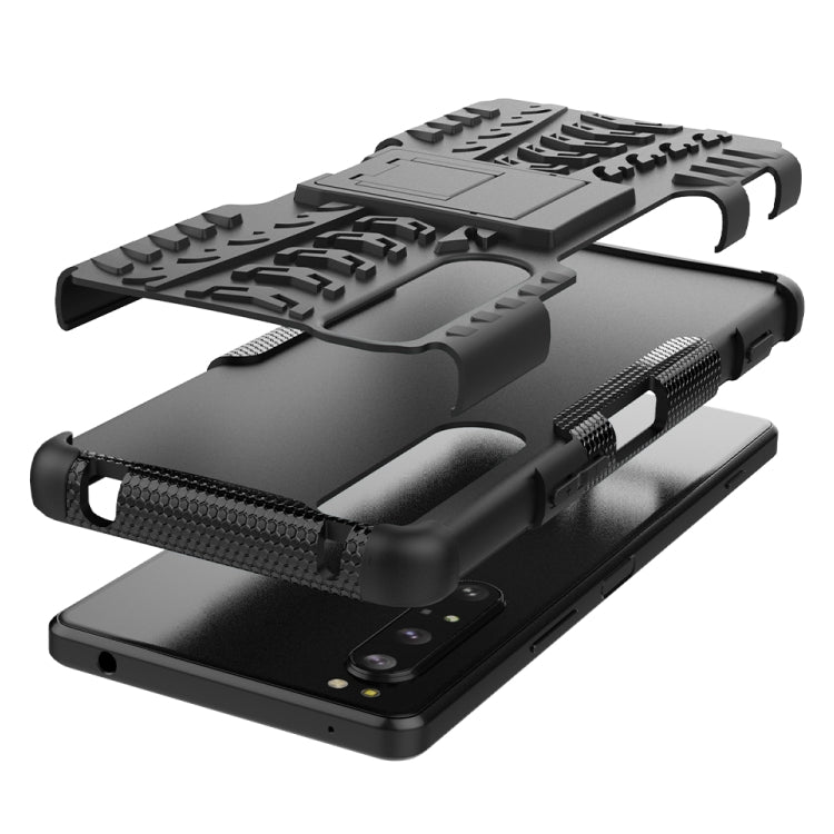 For Sony Xperia 1 II Tire Texture Shockproof TPU+PC Protective Case with Holder