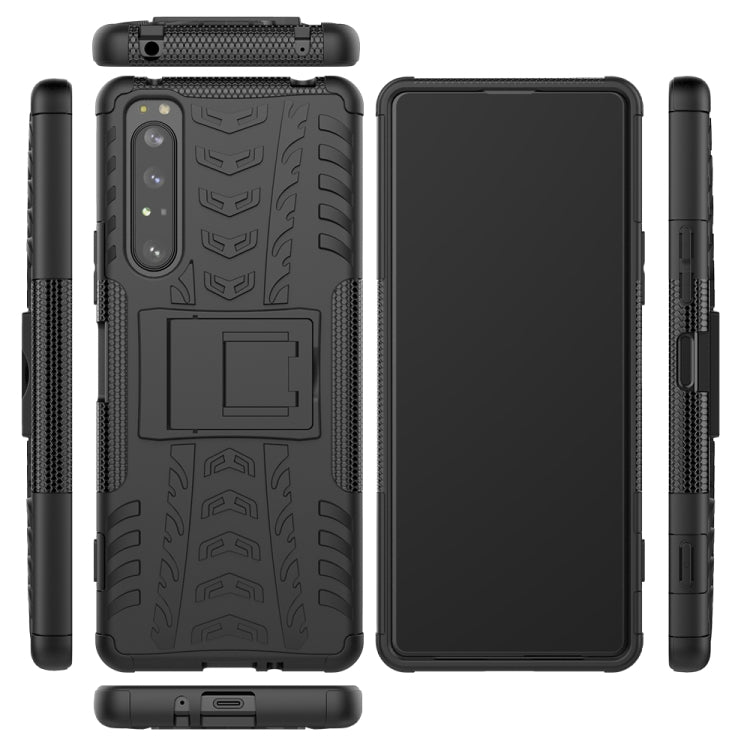 For Sony Xperia 1 II Tire Texture Shockproof TPU+PC Protective Case with Holder
