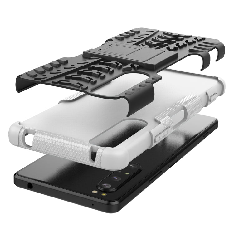 For Sony Xperia 1 II Tire Texture Shockproof TPU+PC Protective Case with Holder