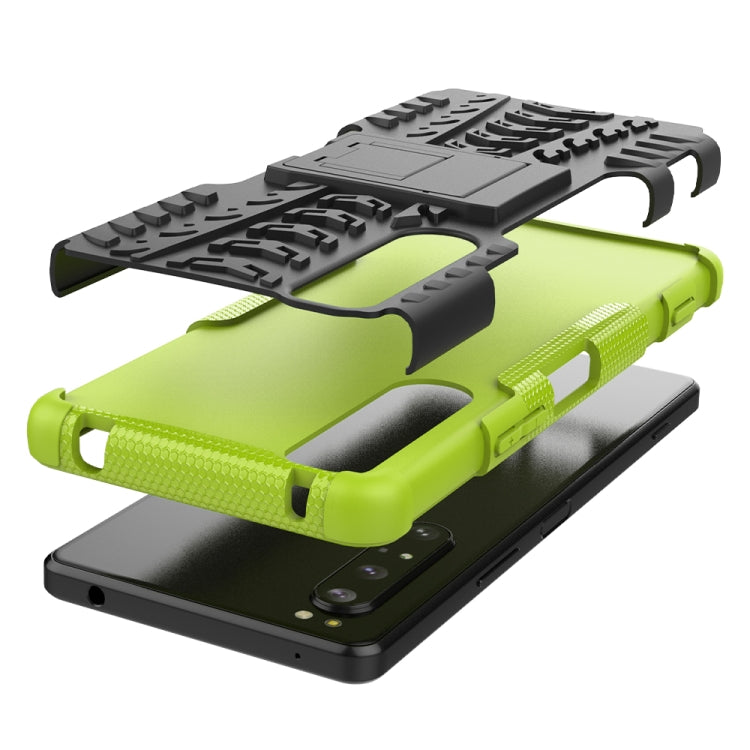 For Sony Xperia 1 II Tire Texture Shockproof TPU+PC Protective Case with Holder