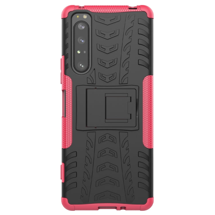 For Sony Xperia 1 II Tire Texture Shockproof TPU+PC Protective Case with Holder