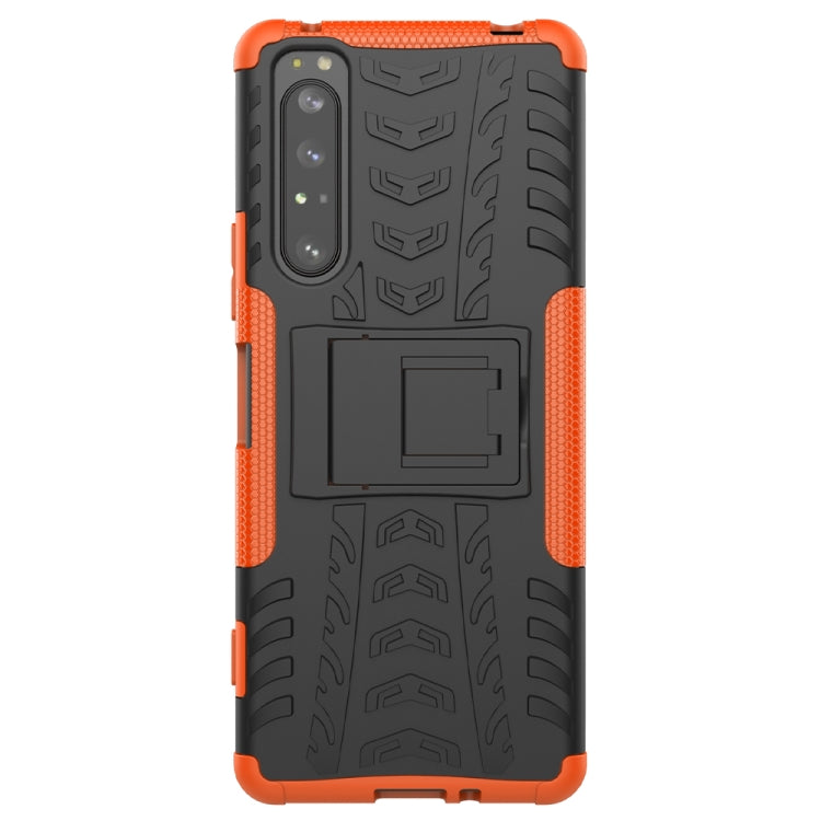 For Sony Xperia 1 II Tire Texture Shockproof TPU+PC Protective Case with Holder