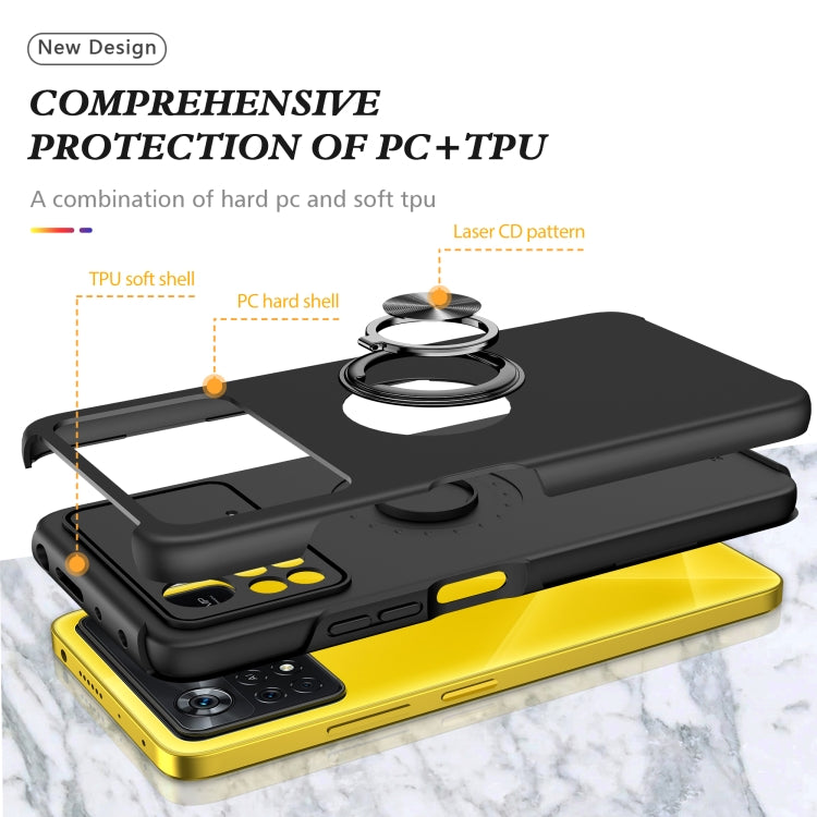 For Xiaomi Poco X4 Pro 5G PC + TPU Shockproof Magnetic Phone Case with Invisible Ring Holder