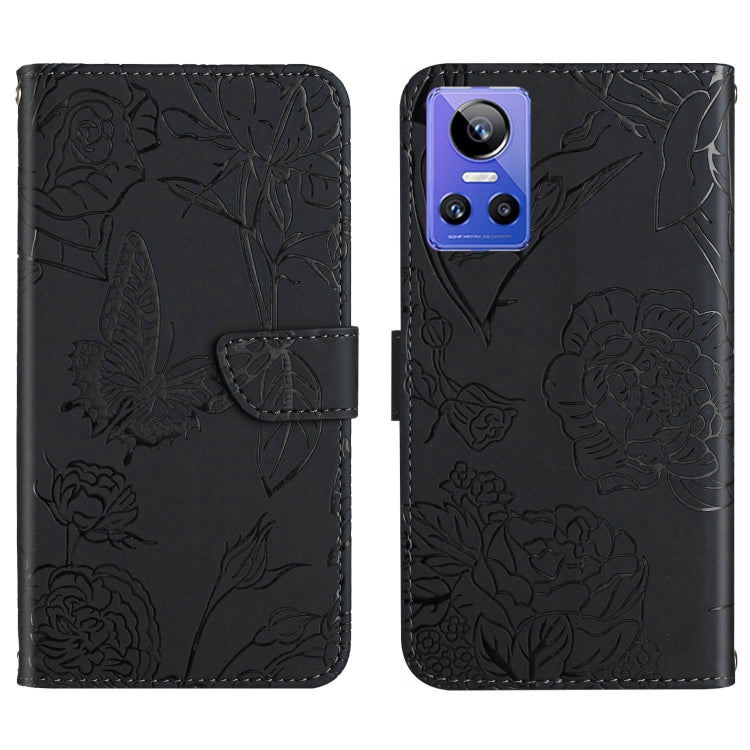 For Realme GT Neo 3 HT03 Skin Feel Butterfly Embossed Flip Leather Phone Case