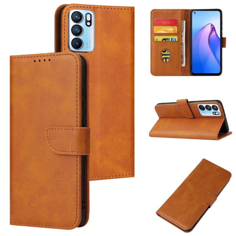 For OPPO Reno6 4G Calf Texture Buckle Flip Leather Phone Case