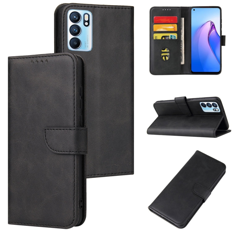 For OPPO Reno6 4G Calf Texture Buckle Flip Leather Phone Case