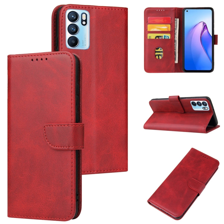 For OPPO Reno6 4G Calf Texture Buckle Flip Leather Phone Case