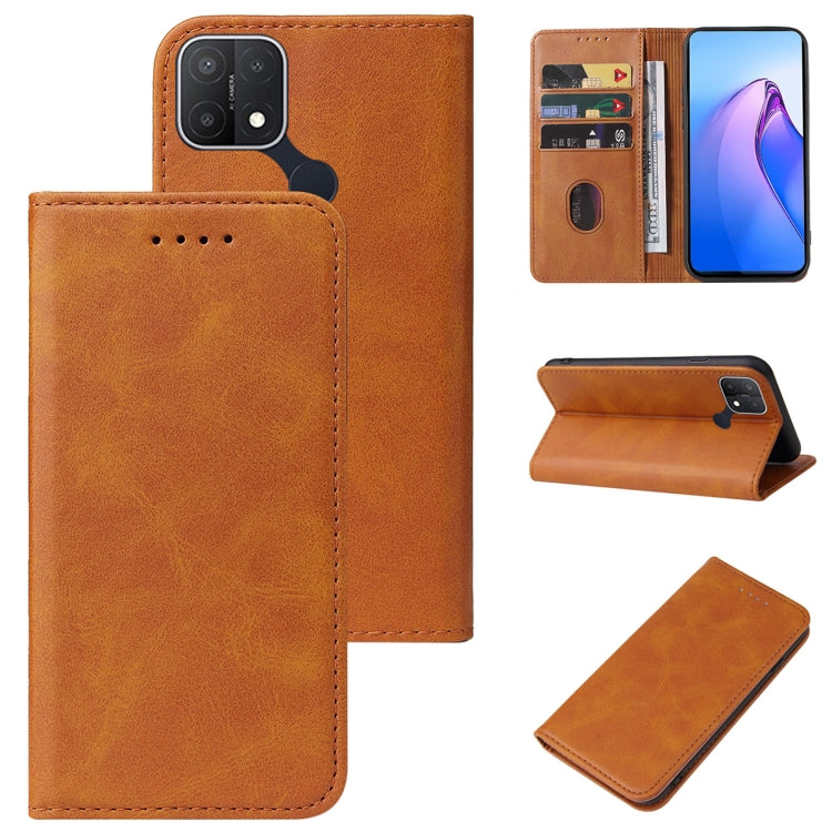 For OPPO A15 Calf Texture Magnetic Flip Leather Phone Case