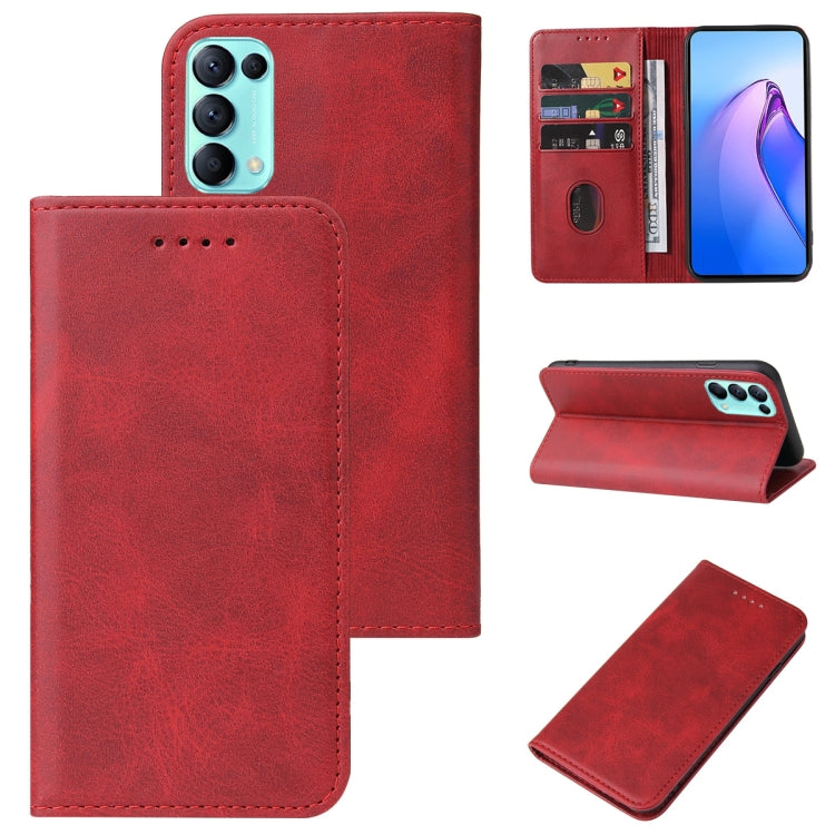 For OPPO Reno5 Calf Texture Magnetic Flip Leather Phone Case