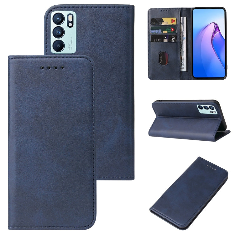 For OPPO Reno6 4G Calf Texture Magnetic Flip Leather Phone Case