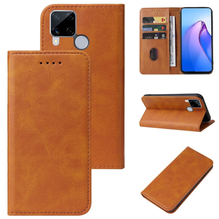 For Realme C15 Calf Texture Magnetic Flip Leather Phone Case