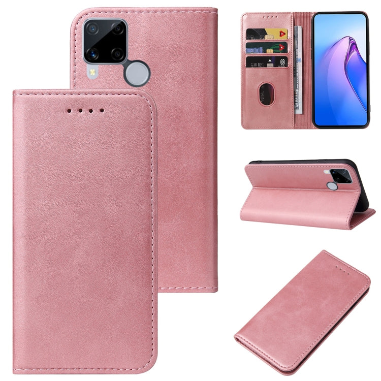 For Realme C15 Calf Texture Magnetic Flip Leather Phone Case