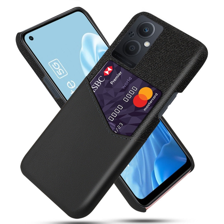 For OPPO Reno8 Lite Cloth Texture PC + PU Leather Back Cover Shockproof Case with Card Slot