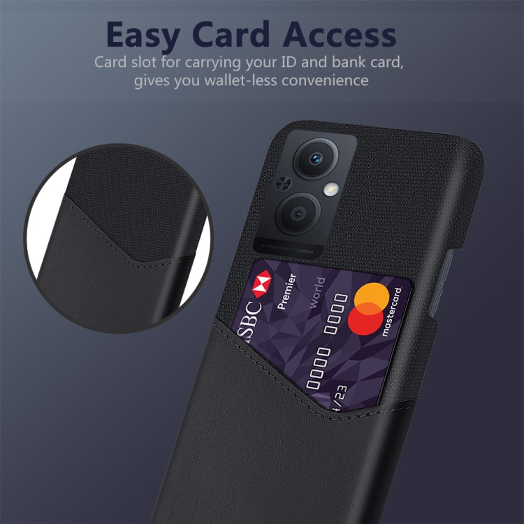For OPPO Reno8 Lite Cloth Texture PC + PU Leather Back Cover Shockproof Case with Card Slot