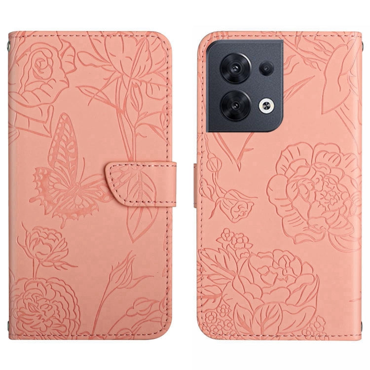 For OPPO Reno8 5G HT03 Skin Feel Butterfly Embossed Flip Leather Phone Case